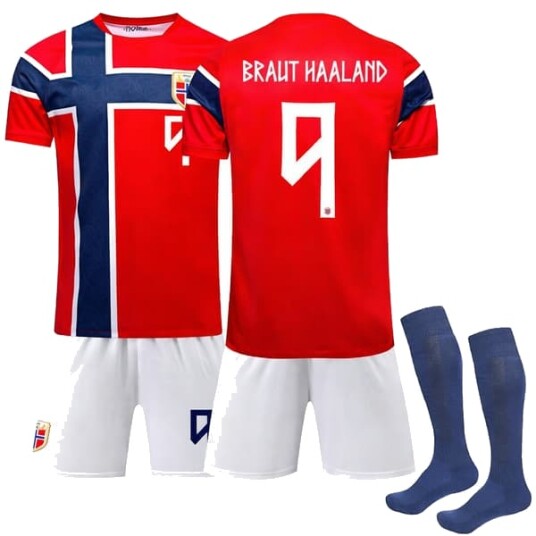 2026 World Cup Norway National Team Home Kit for Kids + Shorts + Socks No. 9 Haaland Printed 26 27 Haaland