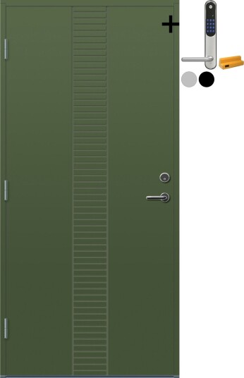 Ytterdør Bygg1 Hamar med Yale Entrus BxH: 100x190 cm, Høyre, NCS S-6020-G30Y, Grønn, Yale Sølv
