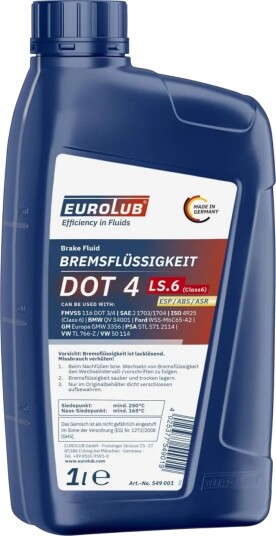 Bremsevæske EUROLUB DOT4 LS.6 1L Bremsevæske EUROLUB DOT4 LS.6 1L