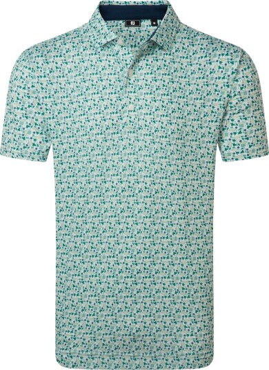 FootJoy Surfs Up Print Lisle Golf pologenser herre Field Green   White   Sunshine   Navy Small