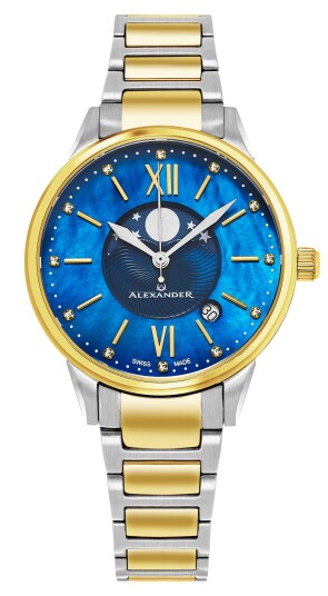Alexander Dameklokke AD204B 03 Monarch Blå/Gulltonet stål Ø35 mm