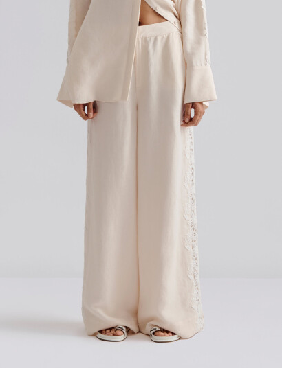 Malina Stephanie Lace Detail Linen Pant - Cream - 38 Malina Stephanie Lace Detail Linen Pant - Cream - 38