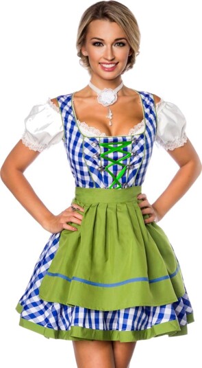 Rutete Blått og Hvitt Tradisjonelt Oktoberfest Kostyme med Grønne Partier Strl XL Rutete Blått og Hvitt Tradisjonelt Oktoberfest Kostyme med Grønne Partier Strl XL