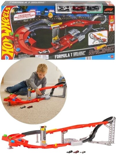 Hot Wheels Formula 1 Downhill Circuit Racerbane Med 3 Biler