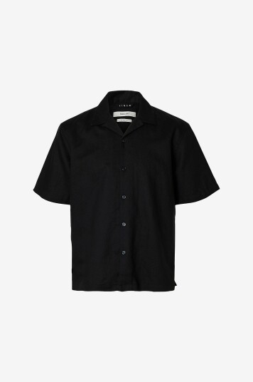 Selected Men Linskjorte Slhrlxclay Linenblend SS Shirt Res Svart