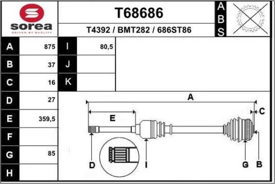 EAI T68686 Drivaksel
