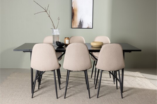Venture Home Astrid Spisegruppe 200 cm Rektangulær med 6 Polar Stoler Beige