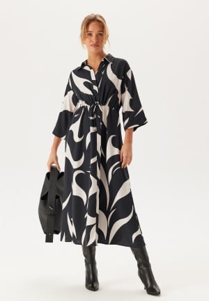 Object Collectors Item Objdemia Lo 3/4 LONG SHIRT DRE Black Aop:white Sand 42