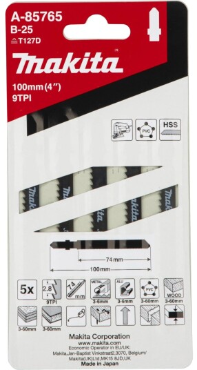 Makita B-25 stikksagblader - 75mm, HSS, 9T - 5 pk