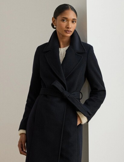 Lauren Ralph Lauren Belted Wool Blend Wrap Coat Black 42 Lauren Ralph Lauren Belted Wool Blend Wrap Coat Black 42