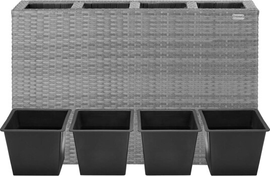 Polyrattan plantekassesett grå 95x27x60cm innendørs/utendørs Polyrattan plantekassesett grå 95x27x60cm innendørs/utendørs
