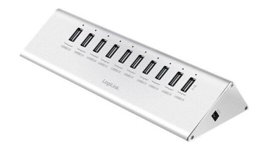 LogiLink USB 2.0 High Speed hub 10-port + 1x Fast Charging port USB-hub - 10 porter - Sølv