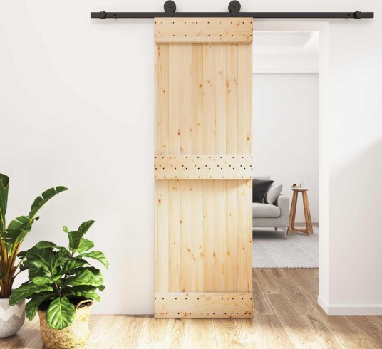 vidaXL Skyvedør Naturlig og svart 70 x 210 cm Massiv Furu Tre vidaXL Skyvedør Naturlig og svart 70 x 210 cm Massiv Furu Tre