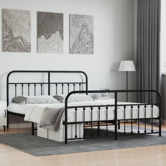 vidaXL Sengeramme i metall med hode- og fotgavl svart 183x213 cm 8720845881443 vidaXL Sengeramme i metall med hode- og fotgavl svart 183x213 cm 8720845881443