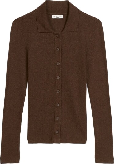 Marc O"Polo Jersey Blouse Lsl Polo Collar Rib   ESPRESSO BROWN   XL