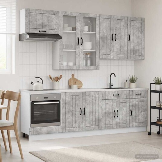 vidaXL Kjøkken enhet LUCCA 8 pcs Betonggrå Konstruert tre