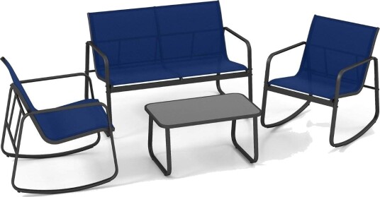 4 delt terrassemøbelsett med milde gyngestoler