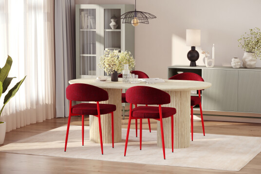 Scandinavian Choice Kopparbo Spisebord Travertin look med 4 stk Jairam Matstkolar Beige