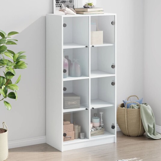  Highboard med dører hvit 68x37x142 cm konstruert tre