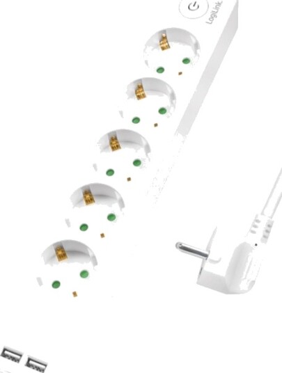 LogiLink 5 veis strømuttak med 2x USB 1.5m hvit LPS249U