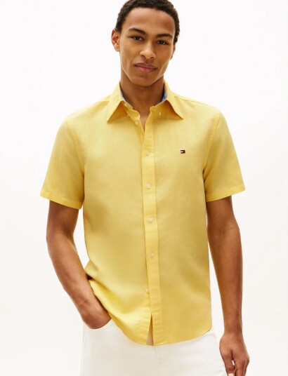 Tommy Hilfiger Linen Blend Solid Ss Rf Sht   Yellow   S