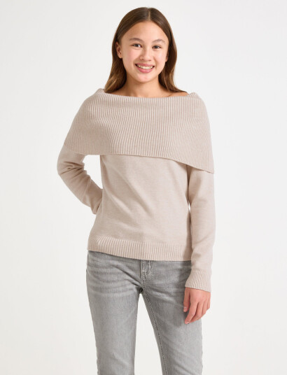 Lindex Sweater Knitted Fold Down Beige 128