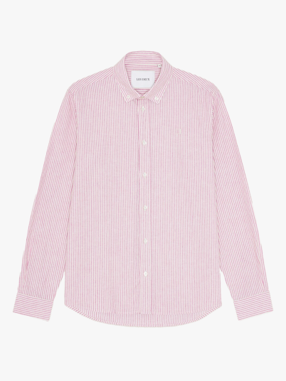 Les Deux Konrad Stripe Cotton Linen Shirt Rosa XL