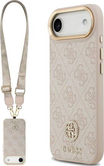 GUESS 4G Strass Logo & Big Strap Metal Buttons MagSafe Case for iPhone Air - Pink