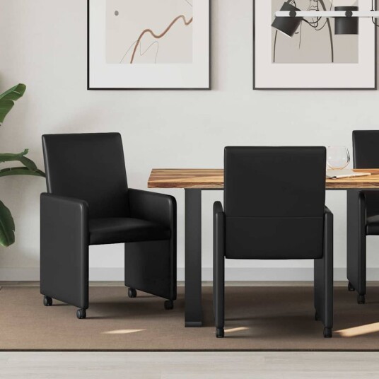 Spisebordsstoler med hjul 2 pcs Svart 57 x 66 x 94 cm Kunstlær Spisebordsstoler med hjul 2 pcs Svart 57 x 66 x 94 cm Kunstlær
