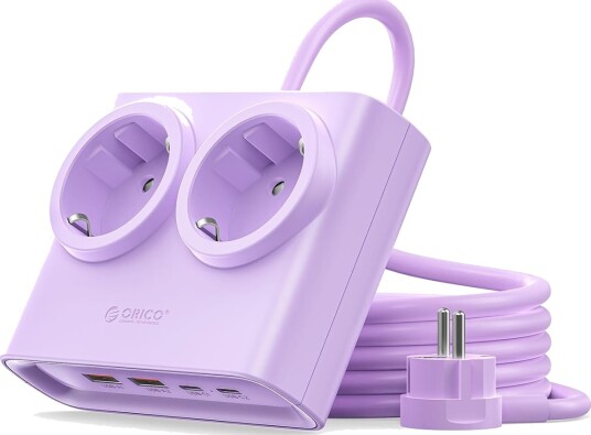 Orico PDC25 25 W 6-i-1 stikkontaktblokk 2x vekselstrøm + 2x USB-A + 2x USB-C – Lilla