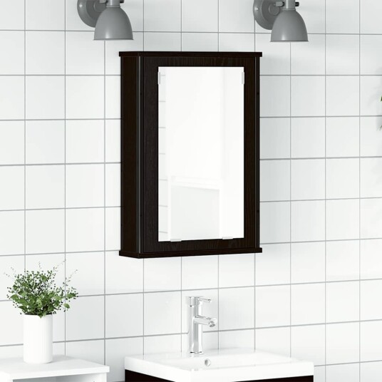 Baderomsskap med speil svart eik 42x12x60 cm konstruert tre