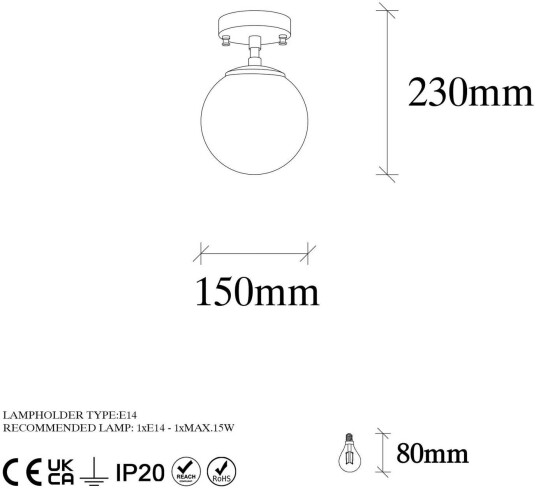 Opviq Taklampe Atmaca 10215 gullfarget antikk klart glass Ø 15cm