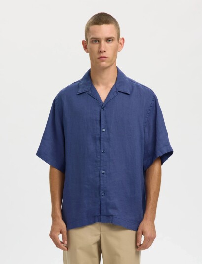 Selected Slhrlxkylian Linen Ss Shirt Resort Blue S