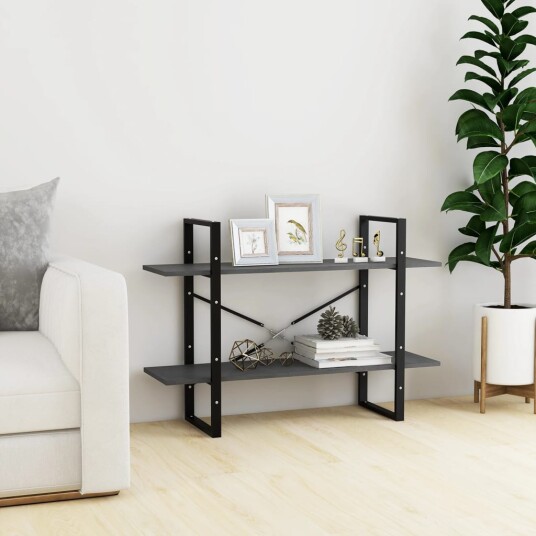 vidaXL Bokhylle 2 niv?er gr? 100x30x70 cm heltre furu vidaXL Bokhylle 2 niv?er gr? 100x30x70 cm heltre furu
