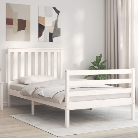 vidaXL Sengeramme med hodegavl hvit 100x200 cm heltre 8720845994075