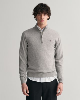 Lammeullsgenser med half-zip GREY MELANGE S Lammeullsgenser med half-zip GREY MELANGE S