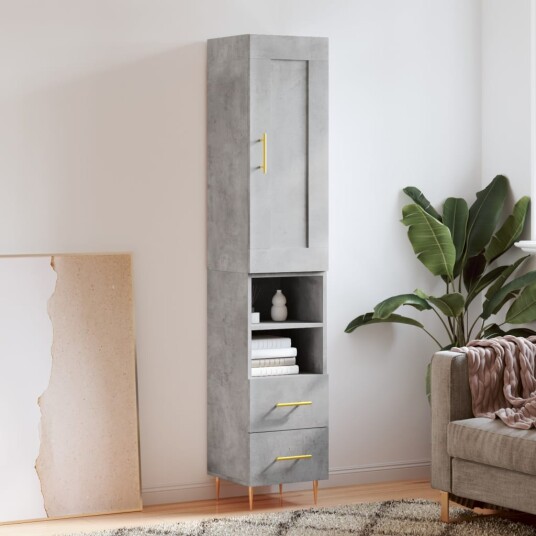 vidaXL Highboard betonggrå 34,5x34x180 cm konstruert tre 8720845496753