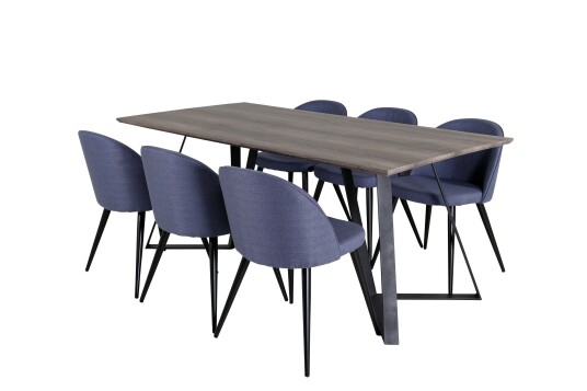 Venture Home Marina Spisegruppe 180 cm Rektangulær med 6 Velvet Stoler Sort