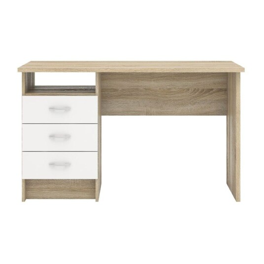 Fula skrivebord 3 skuffer eik struktur dekor og hvit.