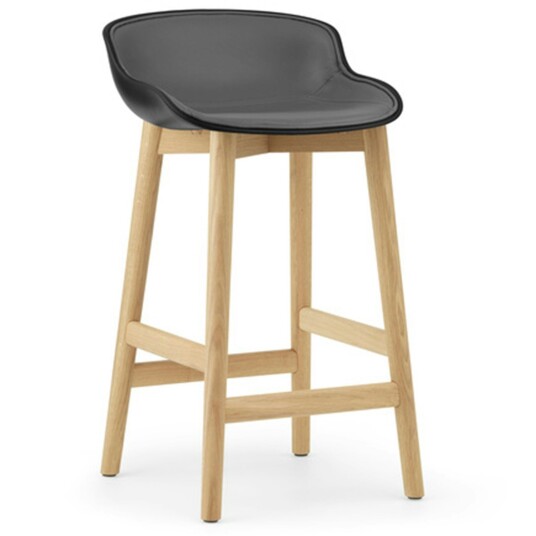 Normann Copenhagen Hyg Barstol 65 cm Polstret Front Svart Skinn / Eik