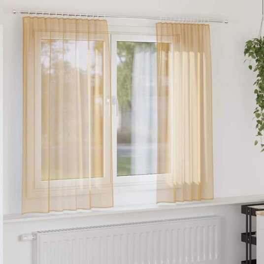 Voilegardiner med hemper 2 stk sand 140x140 cm 8721158553225