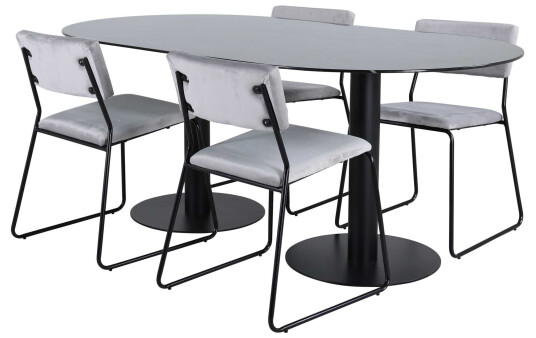 Venture Design Pillan & Kenth spisegruppe Grå/svart 4 stoler & bord 180 x 100 cm