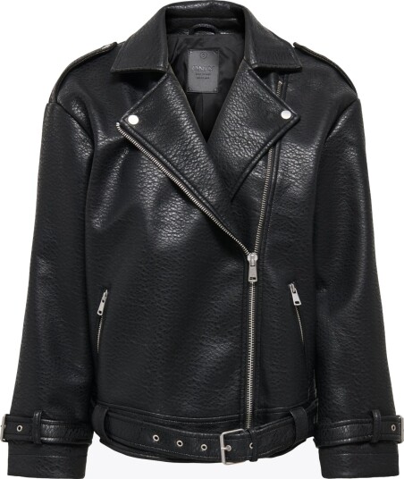 Only Soft Faux Leather Oversized Biker CC Otw Sort XL