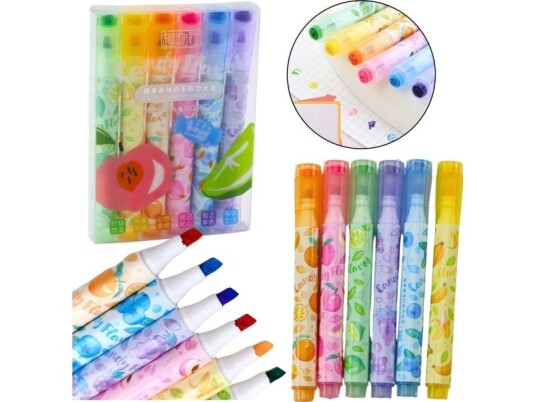 Highlighter I Pen Fruktstempler Farget Duftende 6 Stk Lean