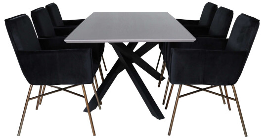 Venture Design Piazza & Petra spisegruppe Svart/svart 6 stoler & bord 180 x 90 cm