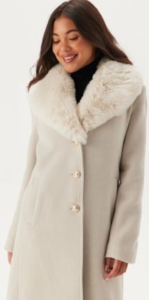 Chiara Forthi Fur Collar Wool Blend Coat Light beige XL