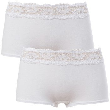 Trofe Lace Trimmed Boxer Briefs Truser 2P Hvit bomull Medium Dame Trofe Lace Trimmed Boxer Briefs Truser 2P Hvit bomull Medium Dame