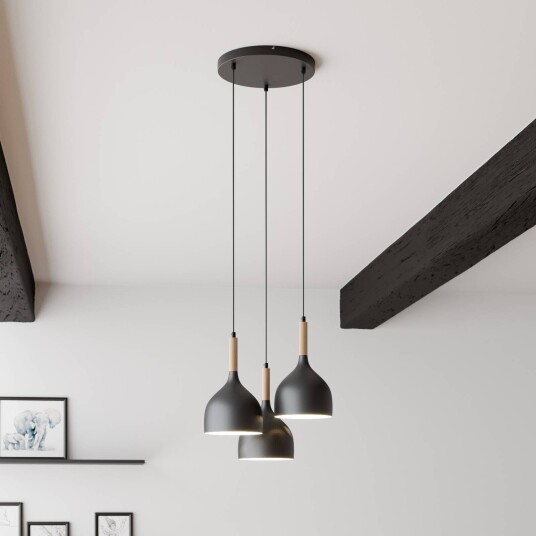 Luminex Hengelampe Noak 3-lys rund svart/tre naturell Luminex Hengelampe Noak 3-lys rund svart/tre naturell