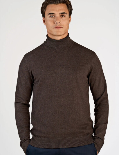 Lindbergh Ecovero L/S Roll Neck Knit - Brown - M