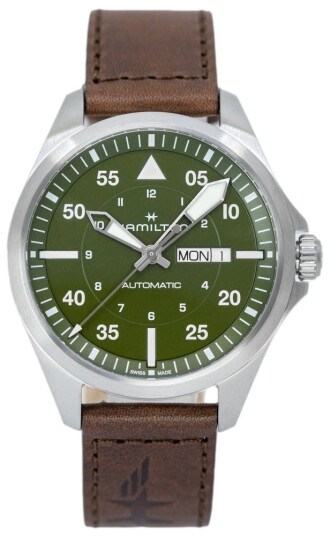 Hamilton Herreklokke H64635560 Khaki Aviation Pilot Grønn/Lær Ø42 Hamilton Herreklokke H64635560 Khaki Aviation Pilot Grønn/Lær Ø42